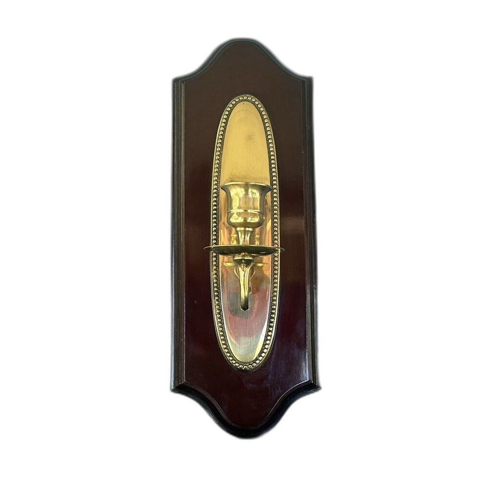 Vintage Wood Brass Wall Candle Sconce Holder Wall Mount Decor